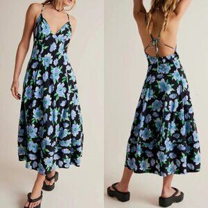 Free People Womens Finer Things Printed Midi Dress Strappy Back Floral Medium